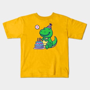 Cute Dinosaur Celebrate Birthday Party Cartoon Kids T-Shirt